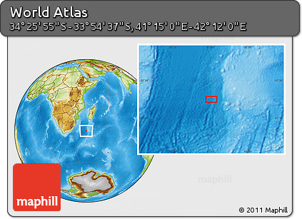 Physical Location Map of the Area around 34° 10' 16" S, 41° 43' 30" E