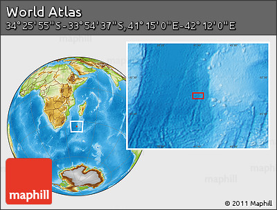 Physical Location Map of the Area around 34° 10' 16" S, 41° 43' 30" E