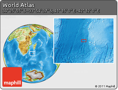 Physical Location Map of the Area around 34° 10' 16" S, 41° 43' 30" E