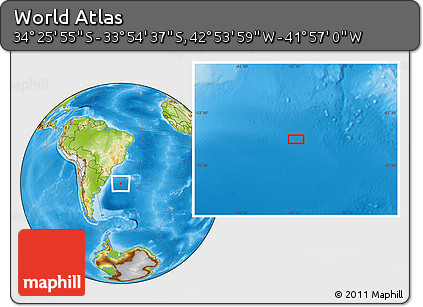 Physical Location Map of the Area around 34° 10' 16" S, 42° 25' 29" W