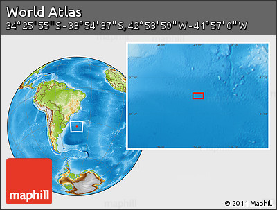 Physical Location Map of the Area around 34° 10' 16" S, 42° 25' 29" W