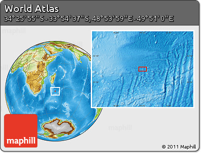 Physical Location Map of the Area around 34° 10' 16" S, 49° 22' 30" E