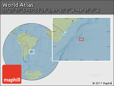 Savanna Style Location Map of the Area around 34° 10' 16" S, 49° 13' 30" W, hill shading