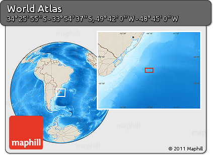 Shaded Relief Location Map of the Area around 34° 10' 16" S, 49° 13' 30" W