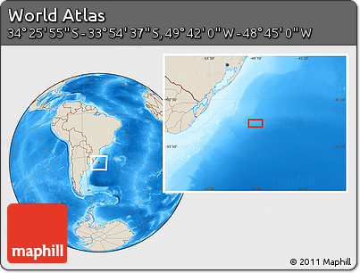 Shaded Relief Location Map of the Area around 34° 10' 16" S, 49° 13' 30" W