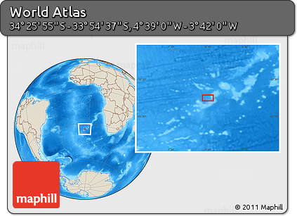 Shaded Relief Location Map of the Area around 34° 10' 16" S, 4° 10' 30" W
