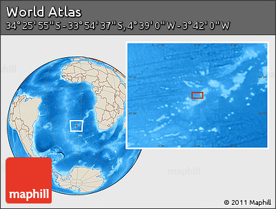 Shaded Relief Location Map of the Area around 34° 10' 16" S, 4° 10' 30" W