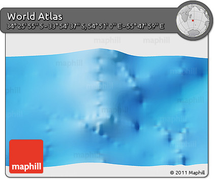 Physical 3D Map of the Area around 34° 10' 16" S, 55° 19' 30" E