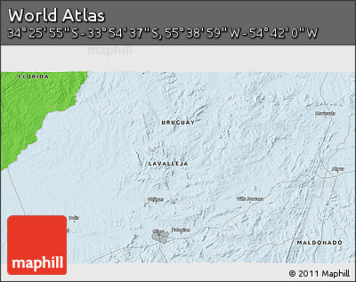 Political 3D Map of the Area around 34° 10' 16" S, 55° 10' 29" W
