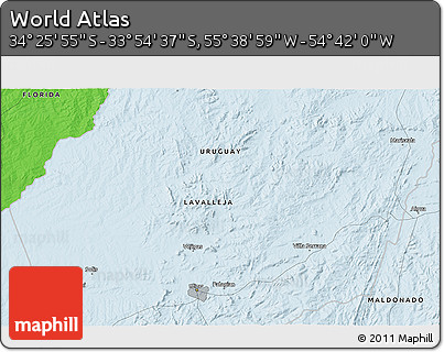 Political 3D Map of the Area around 34° 10' 16" S, 55° 10' 29" W