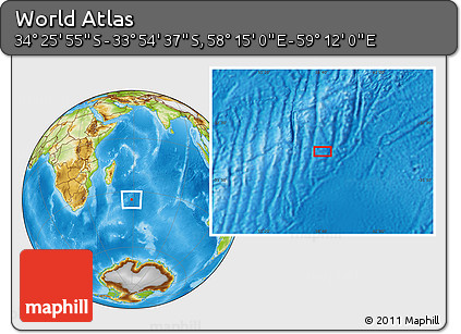 Physical Location Map of the Area around 34° 10' 16" S, 58° 43' 30" E
