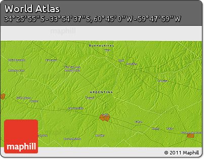 Physical 3D Map of the Area around 34° 10' 16" S, 60° 16' 29" W
