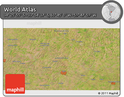 Satellite 3D Map of the Area around 34° 10' 16" S, 60° 16' 29" W