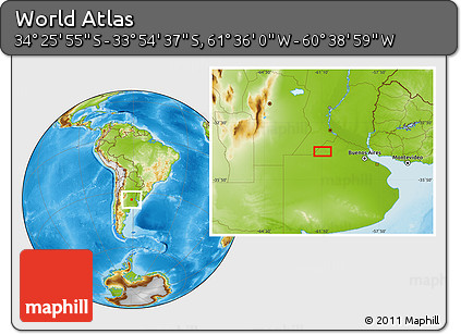 Physical Location Map of the Area around 34° 10' 16" S, 61° 7' 30" W