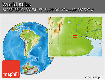 Physical Location Map of the Area around 34° 10' 16" S, 61° 7' 30" W