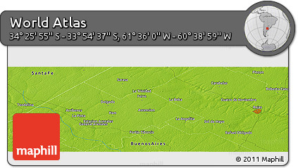 Physical Panoramic Map of the Area around 34° 10' 16" S, 61° 7' 30" W