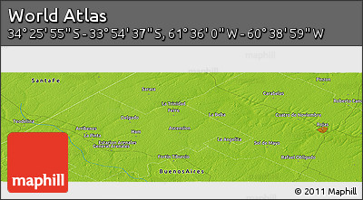 Physical Panoramic Map of the Area around 34° 10' 16" S, 61° 7' 30" W