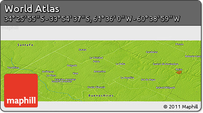 Physical Panoramic Map of the Area around 34° 10' 16" S, 61° 7' 30" W