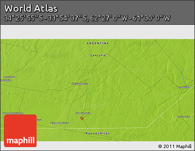 Physical 3D Map of the Area around 34° 10' 16" S, 61° 58' 30" W