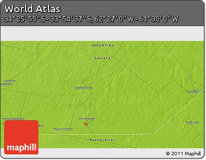 Physical 3D Map of the Area around 34° 10' 16" S, 61° 58' 30" W