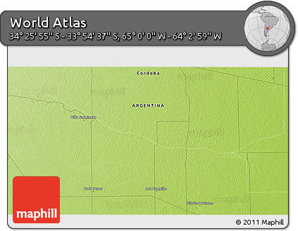 Physical 3D Map of the Area around 34° 10' 16" S, 64° 31' 30" W