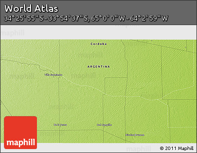 Physical 3D Map of the Area around 34° 10' 16" S, 64° 31' 30" W