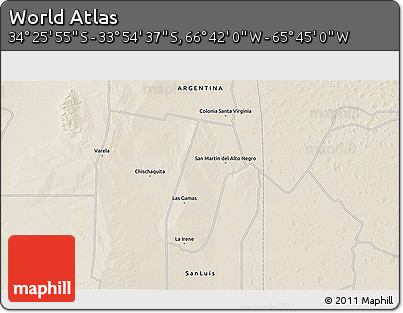 Shaded Relief 3D Map of the Area around 34° 10' 16" S, 66° 13' 29" W