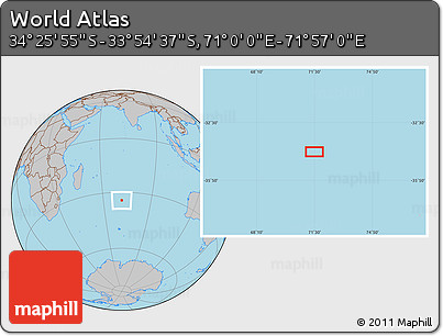 Gray Location Map of the Area around 34° 10' 16" S, 71° 28' 29" E