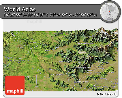 Satellite 3D Map of the Area around 34° 10' 16" S, 71° 19' 29" W