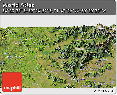 Satellite 3D Map of the Area around 34° 10' 16" S, 71° 19' 29" W