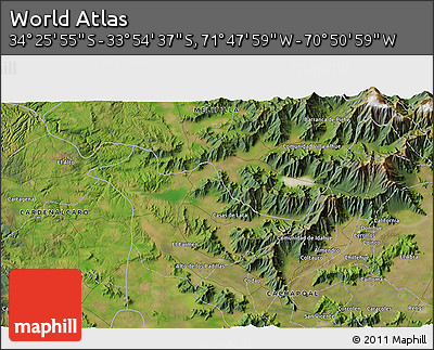 Satellite 3D Map of the Area around 34° 10' 16" S, 71° 19' 29" W