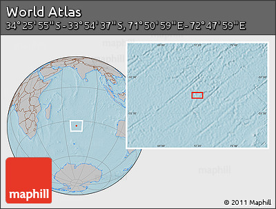 Gray Location Map of the Area around 34° 10' 16" S, 72° 19' 29" E, hill shading