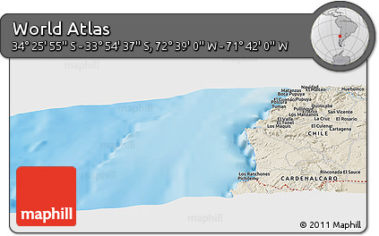 Shaded Relief Panoramic Map of the Area around 34° 10' 16" S, 72° 10' 30" W
