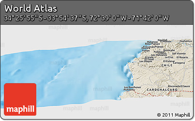 Shaded Relief Panoramic Map of the Area around 34° 10' 16" S, 72° 10' 30" W