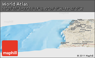 Shaded Relief Panoramic Map of the Area around 34° 10' 16" S, 72° 10' 30" W