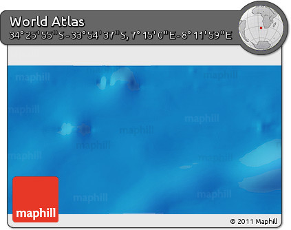 Physical 3D Map of the Area around 34° 10' 16" S, 7° 43' 29" E