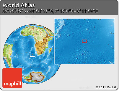 Physical Location Map of the Area around 34° 10' 16" S, 7° 43' 29" E