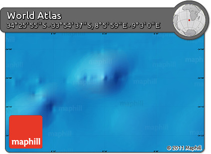 Physical Map of the Area around 34° 10' 16" S, 8° 34' 29" E