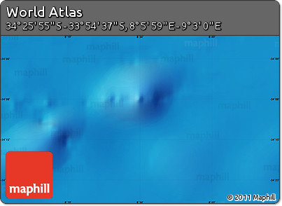 Physical Map of the Area around 34° 10' 16" S, 8° 34' 29" E