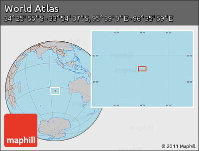 Gray Location Map of the Area around 34° 10' 16" S, 96° 7' 30" E