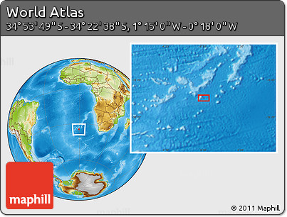 Physical Location Map of the Area around 34° 38' 13" S, 0° 46' 30" W