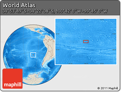 Shaded Relief Location Map of the Area around 34° 38' 13" S, 100° 13' 29" W