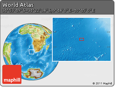 Physical Location Map of the Area around 34° 38' 13" S, 10° 16' 30" E