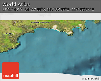 Satellite 3D Map of the Area around 34° 38' 13" S, 119° 4' 29" E