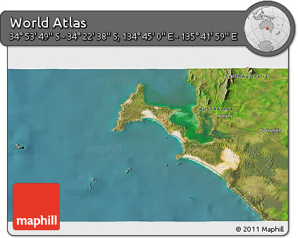 Satellite 3D Map of the Area around 34° 38' 13" S, 135° 13' 29" E