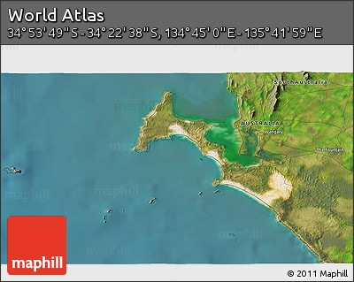 Satellite 3D Map of the Area around 34° 38' 13" S, 135° 13' 29" E