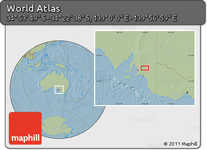 Savanna Style Location Map of the Area around 34° 38' 13" S, 139° 28' 29" E, hill shading