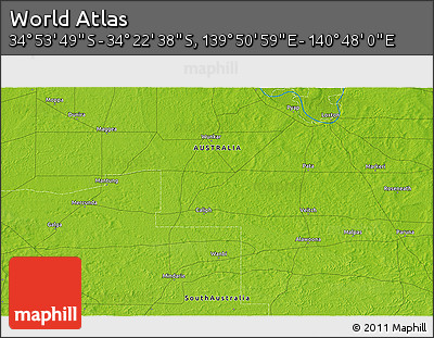Physical 3D Map of the Area around 34° 38' 13" S, 140° 19' 29" E