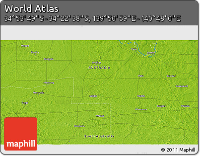 Physical 3D Map of the Area around 34° 38' 13" S, 140° 19' 29" E