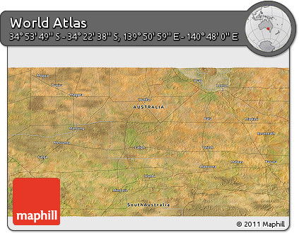 Satellite 3D Map of the Area around 34° 38' 13" S, 140° 19' 29" E